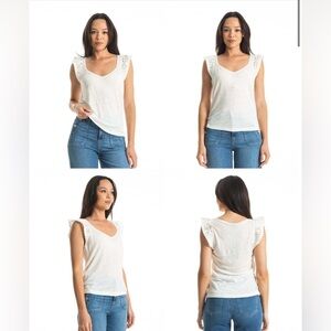 PAIGE Giulia Eyelet Flutter Sleeve Linen Tank, Color White, Extra Small, NWT